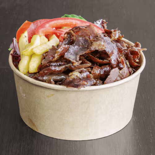Rind-Bowl mit Pommes frites