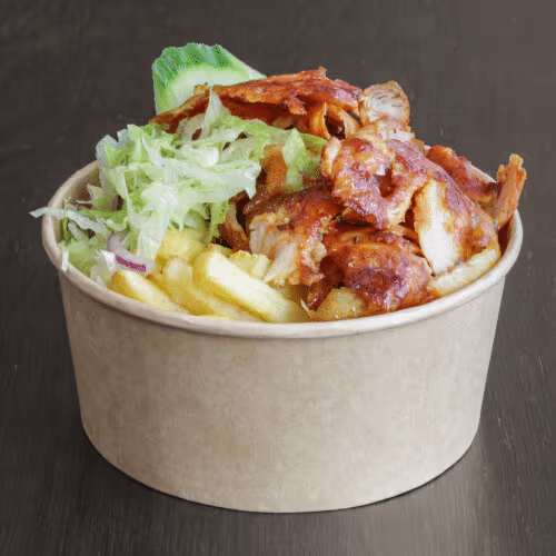 Hühner-Bowl mit Pommes frites