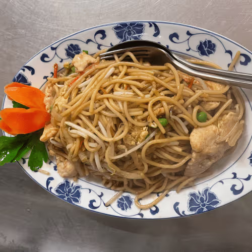 Gebratene Nudeln mit Hühnerfleisch