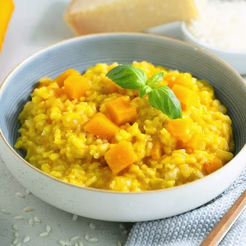 Kürbis Risotto mit gegrillten Hühnerstreifen