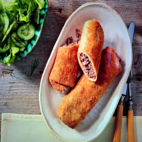 Gebackene Fleisch-Palatschinke mit Dip