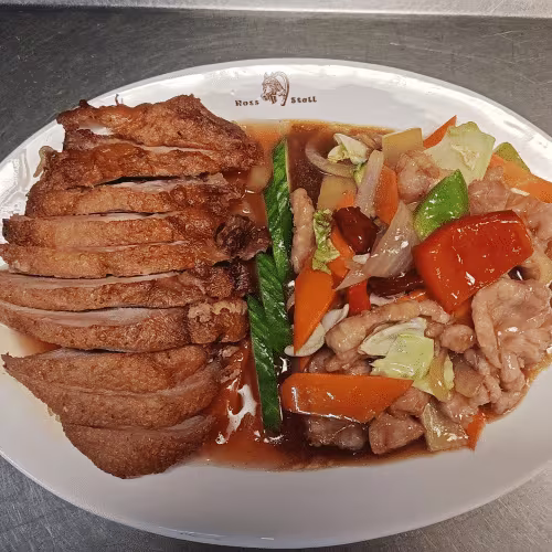 Menü (für 1 Person) - Schweinefleisch nach Szechuan Art (scharf)