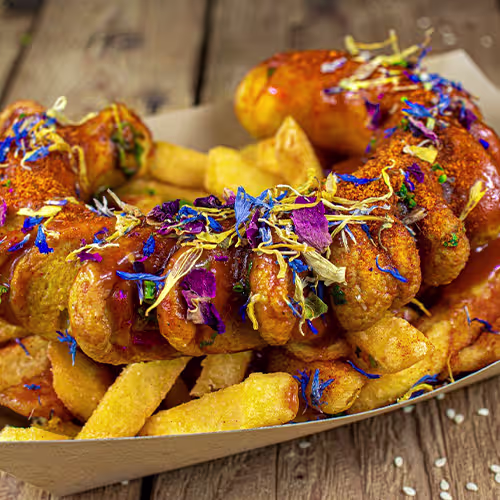 Currywurst XXL (die beste) mit Pommes (frisch)