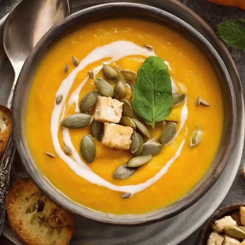 Kürbissuppe mit Semmel