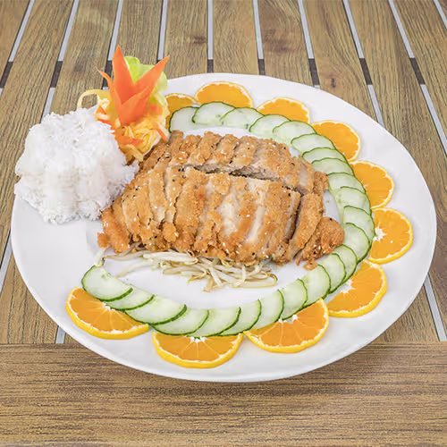 Halbes, knusprige Huhn mit Sojasprossen (vegan)