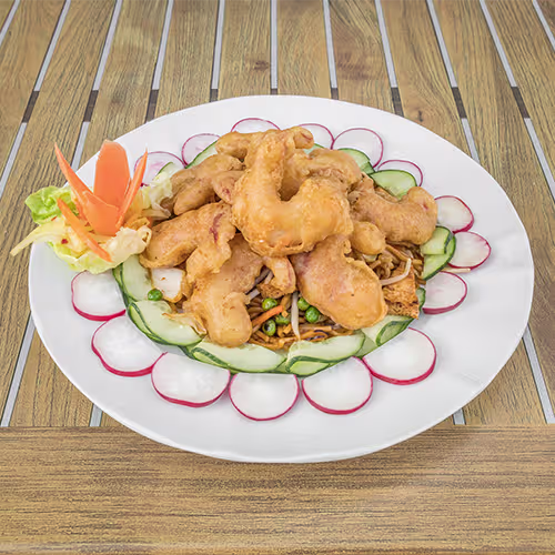 Gebratene Garnelen mit Nudeln (vegan)