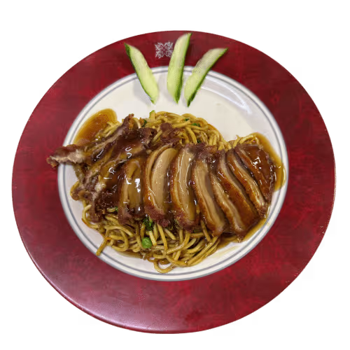 Knusprige Ente mit Nudeln und Knoblauch Sauce