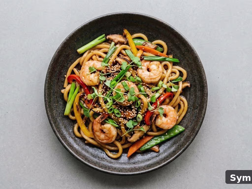 Gebratene Udon Nudeln mit Garnelen
