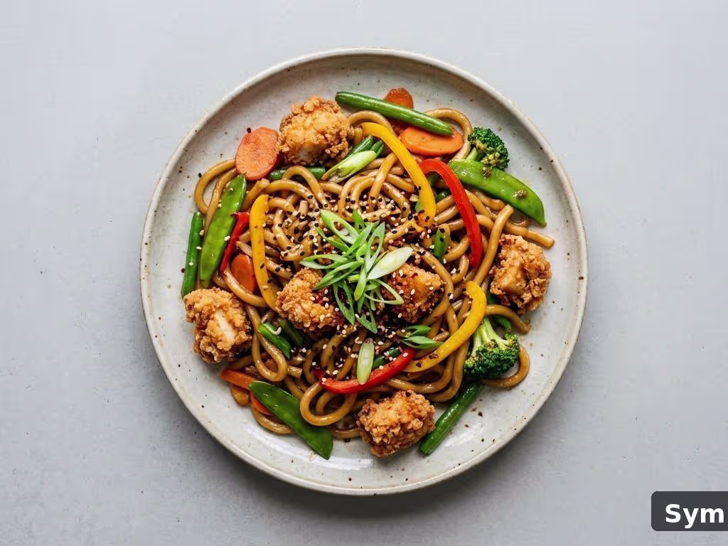 Gebraten Udon Nudeln mit Hühnerfleisch