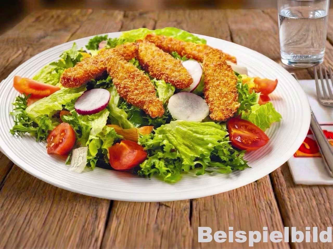 Gartensalat mit Putenstreifen und Dressing