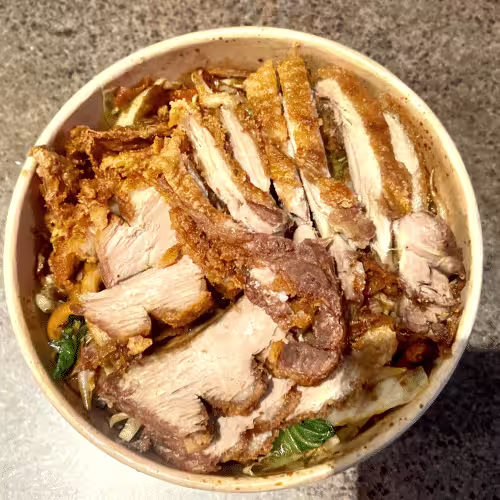 Gebratene Udonnudeln mit Ente