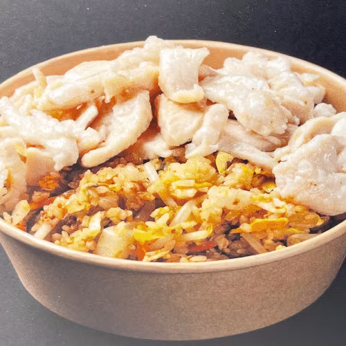 Eierreis mit gebratenem Huhn