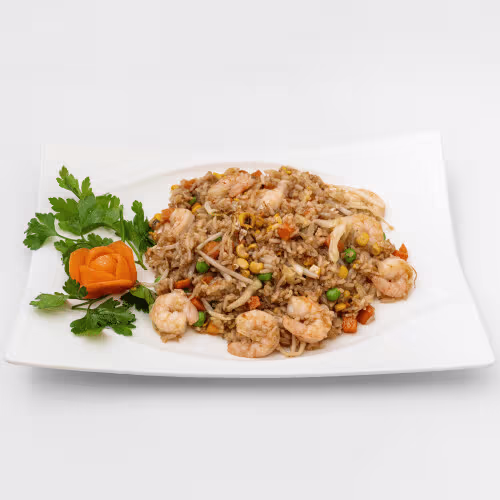 Gebratener Eierreis mit Eier, Shrimps und Gemüse