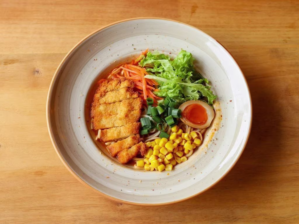 M4. Ramen Suppe mit knusprig gebackenen Hühnerfilet (asiatische Art)