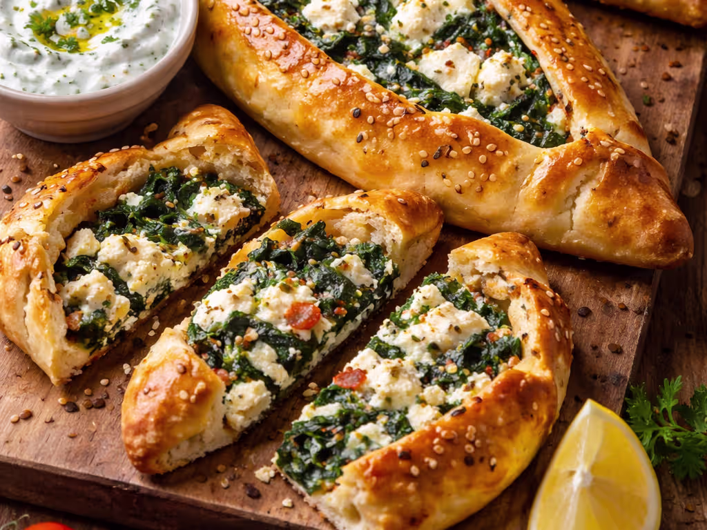 Pide Spinat und Schafskäse (vegetarisch)