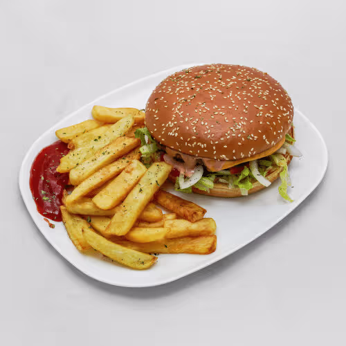 Burger mit Pommes