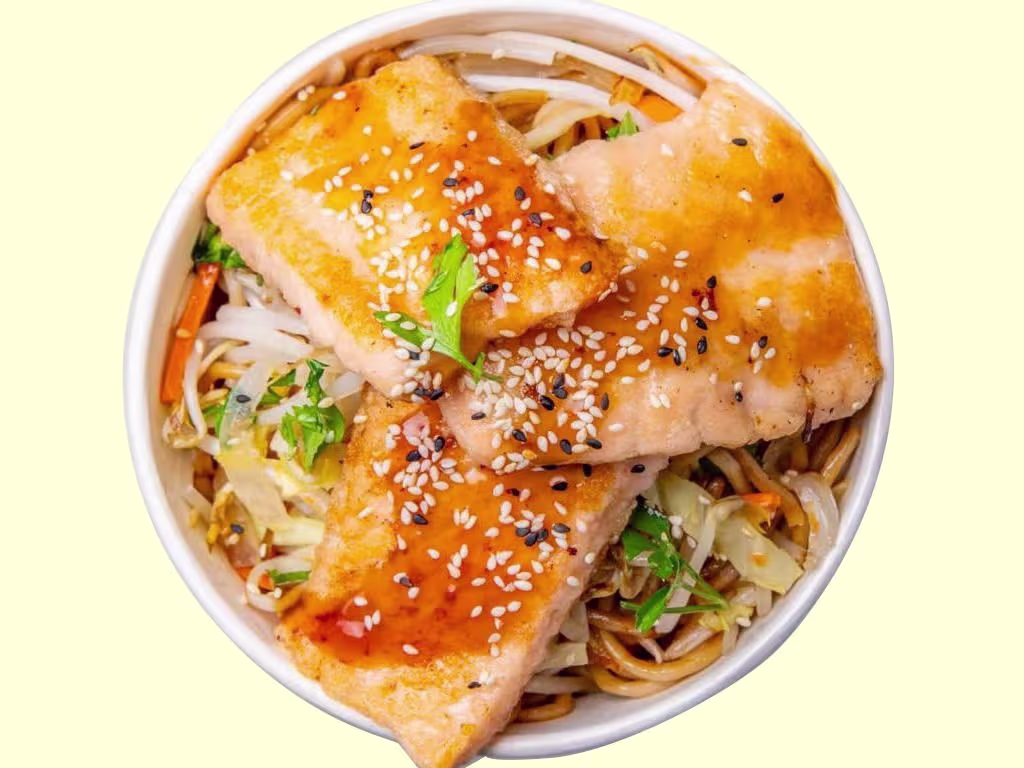 Lachs Teriyaki Nudel Oder Reis Box