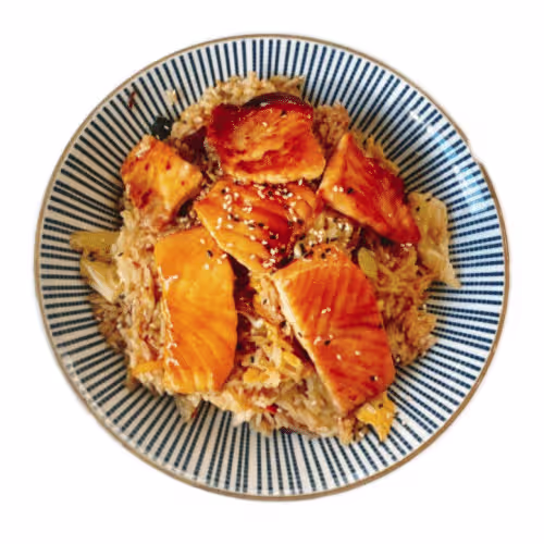 Eierreisbox mit Lachs Teriyaki