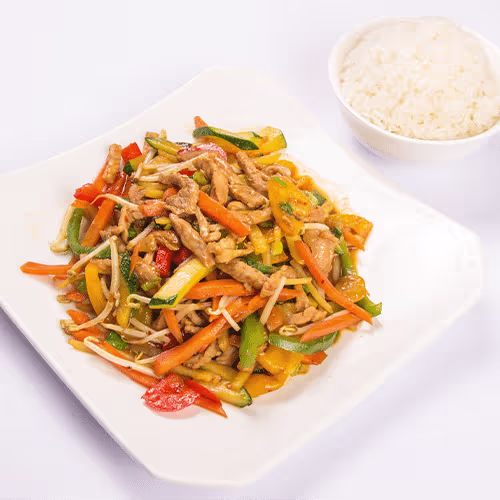 Wok Schweinefleisch (klein, scharf)