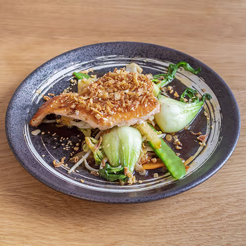W7-Lachs-Teriyaki Gemüse