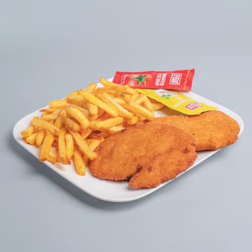 Schnitzelteller mit Pommes frites