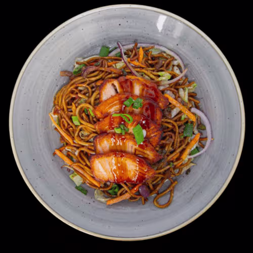 Nudel-Box mit Lachs und Teriyaki