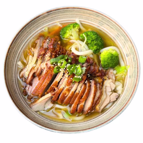Udon Nudelsuppen mit Ente (scharf)