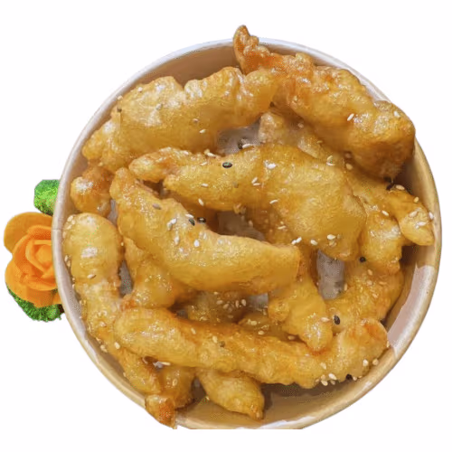 Gebratener Eierreis mit Sesam-Hähnchen Süß-Sauer Delight