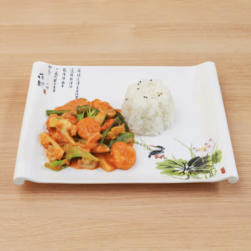 Garnelen mit rotem Curry (scharf)