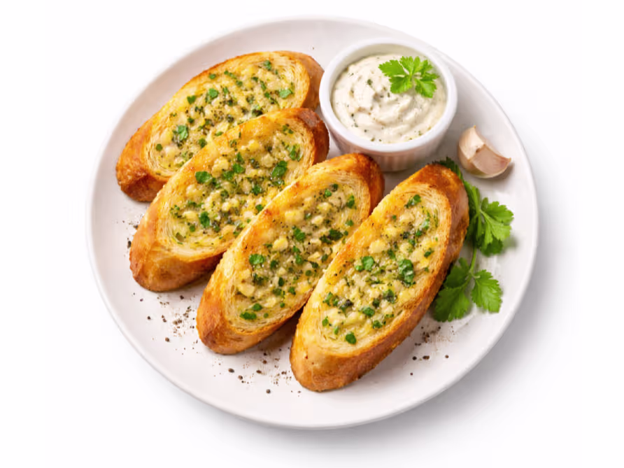 Knoblauchbrot knusprig mit Sauerrahmdip
