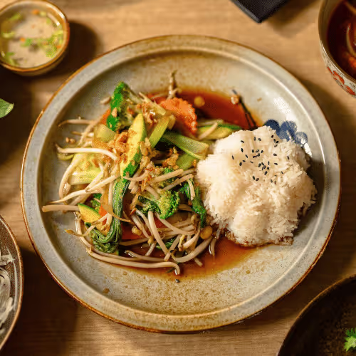 Wok Pakchoi mit Shiitake Pilzen und Gemüse