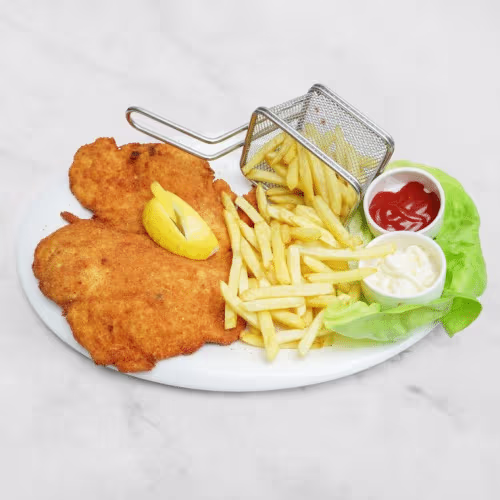 Schnitzel mit Pommes frites (Schwein)