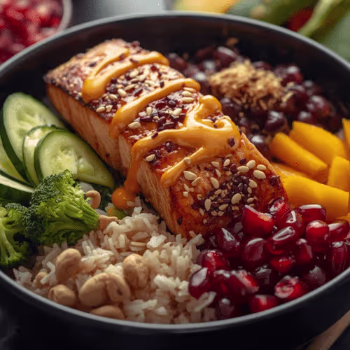 Goodlife Bowl mit Salmon und Mango-Dressing