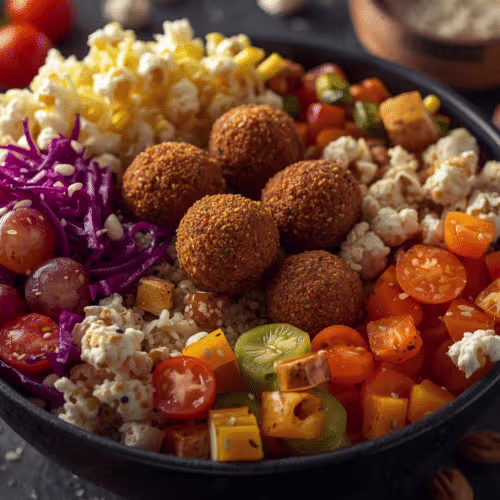 Yoga Bowl mit Falafel & Teriyaki Sauce