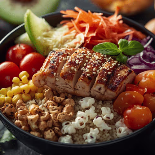 Yoga Bowl mit Chicken und Mango-Dressing