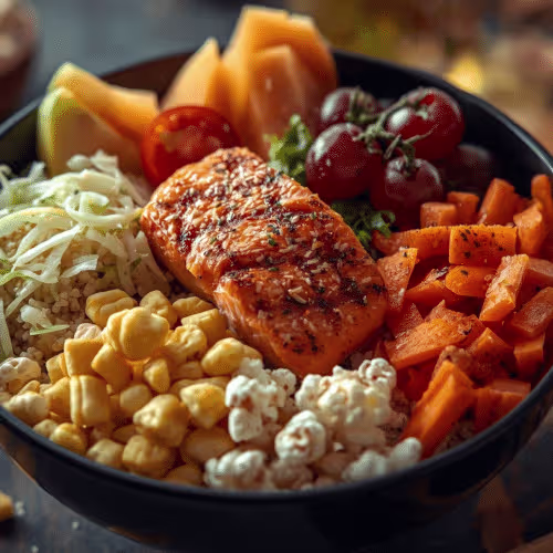 Yoga Bowl mit Salmon und Yankee Sauce