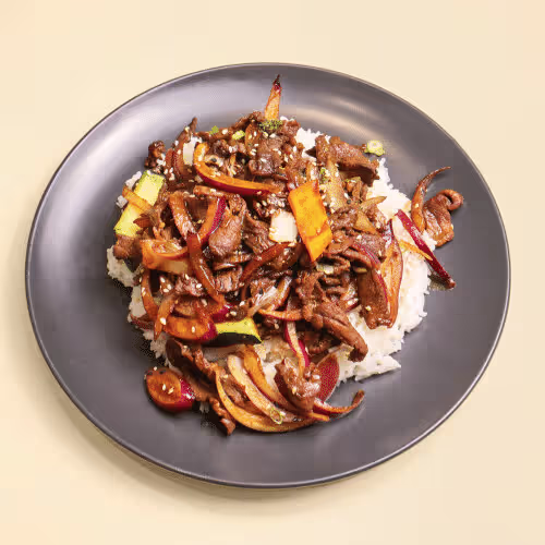 Mongolische Rindfleisch-Box auf Reis