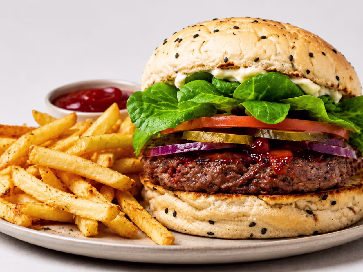 Deluxe hamburger + Pommes