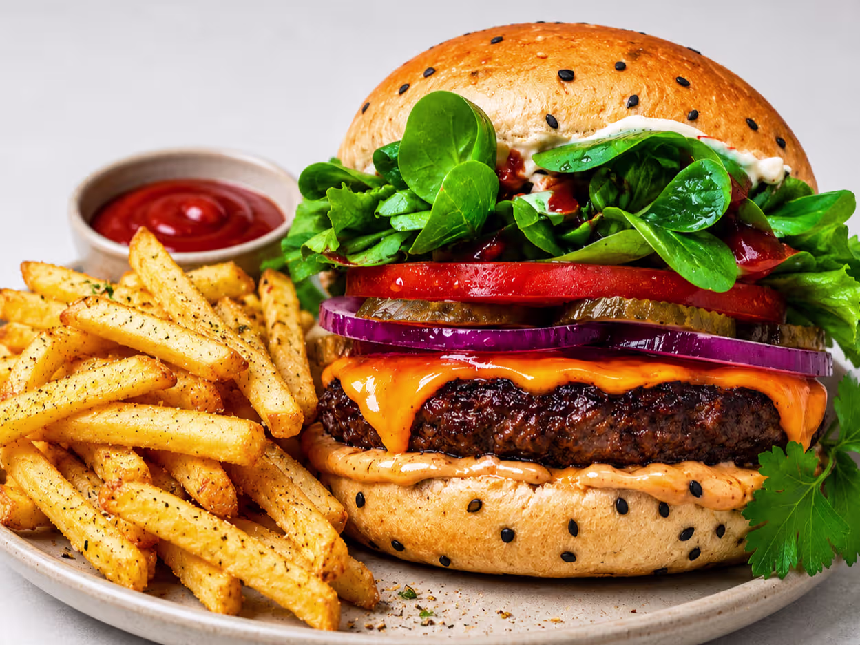 Chili Deluxe burger 🌶 + Pommes