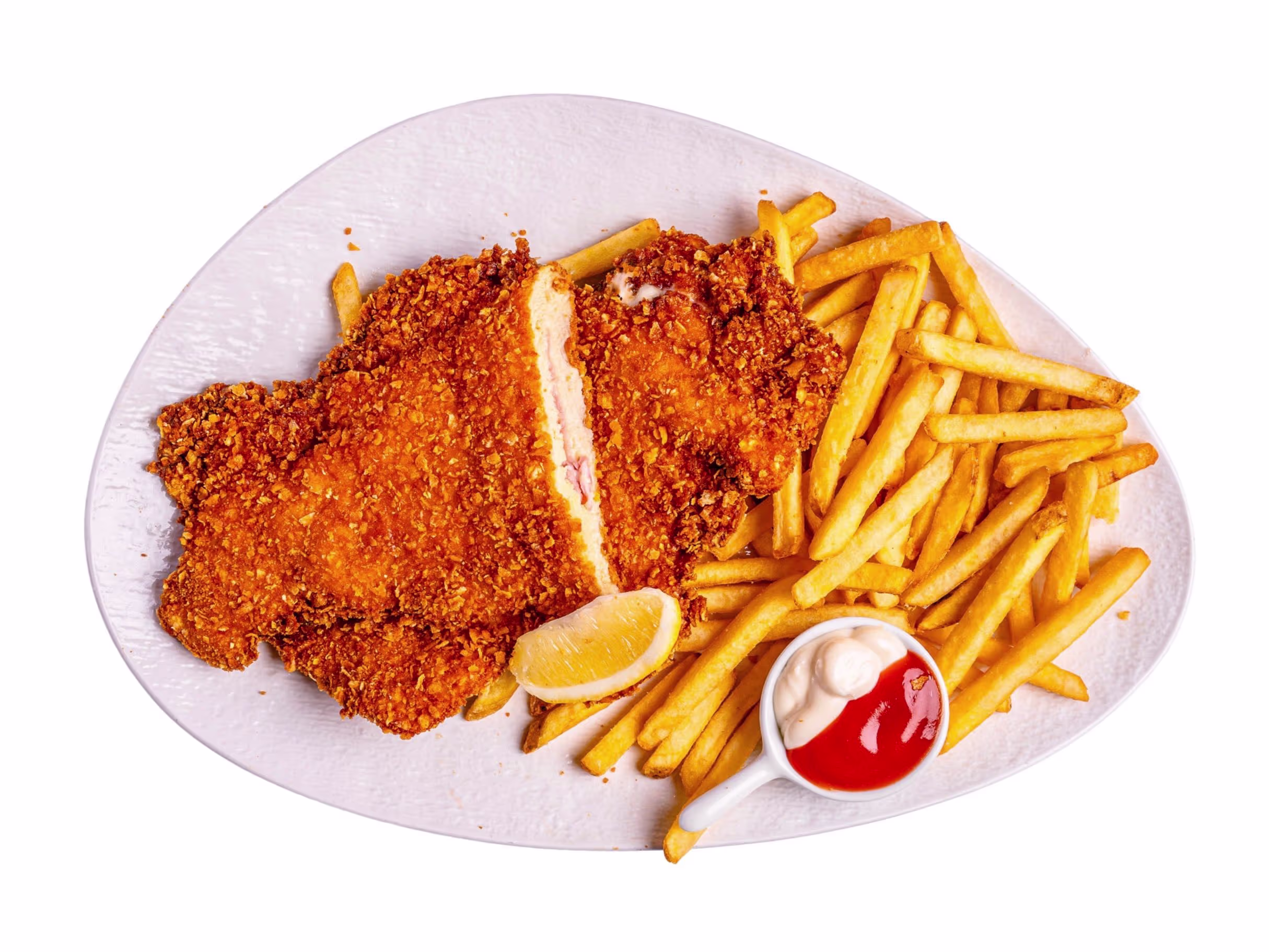 Crispy Hühner Cordon Bleu Teller mit Putenschinken