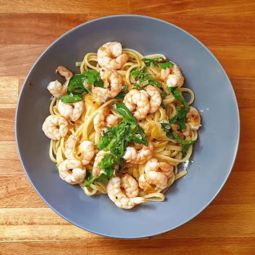 Pasta alla Gamberetti, mit frischen Garnelen