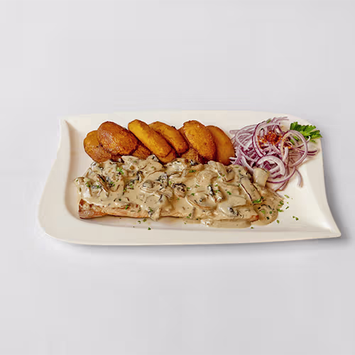 Schweinskarree mit Bratkartoffeln Jäger Art
