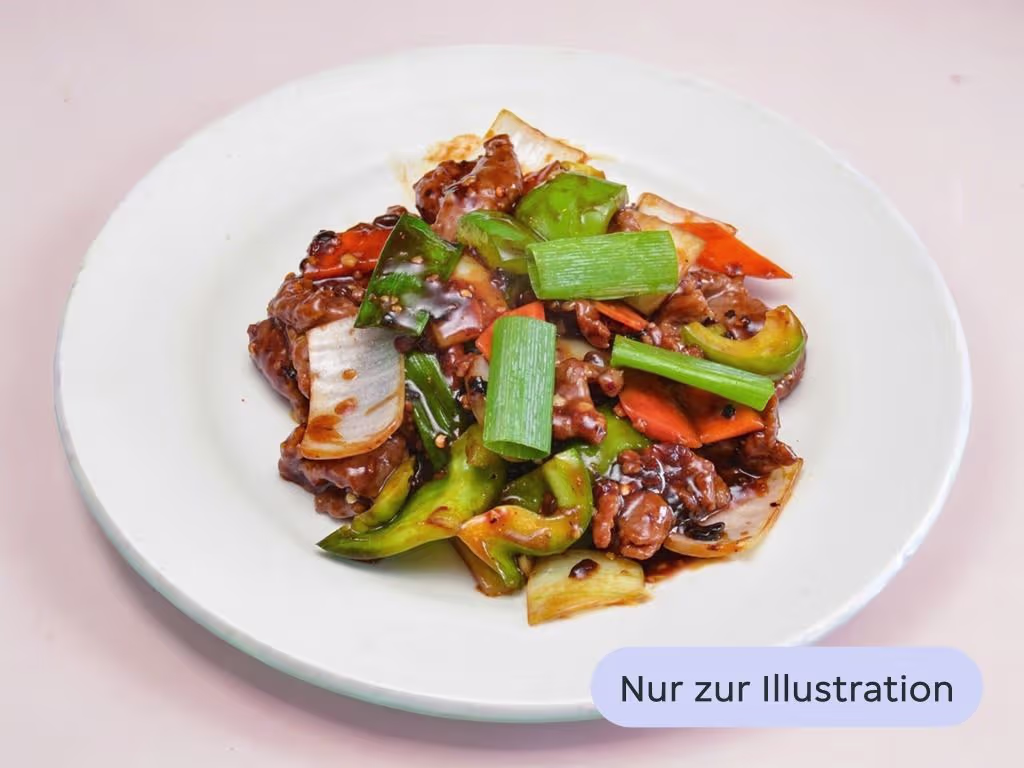 F4 gebr. zarte rinderfilet-streifen m. asia-gemüse u. jasminreis