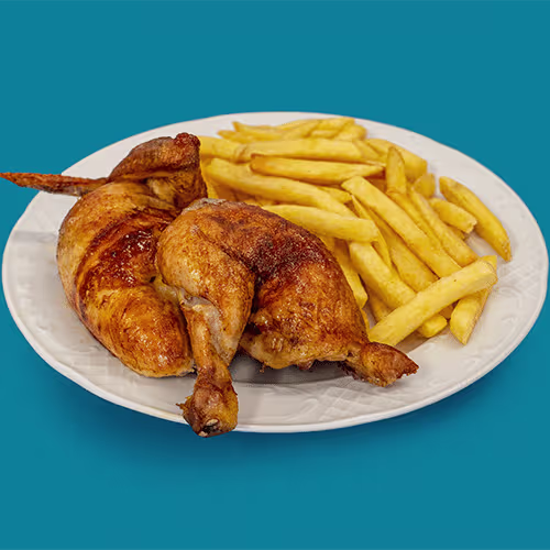 Halbes Grillhendl mit Pommes Frites