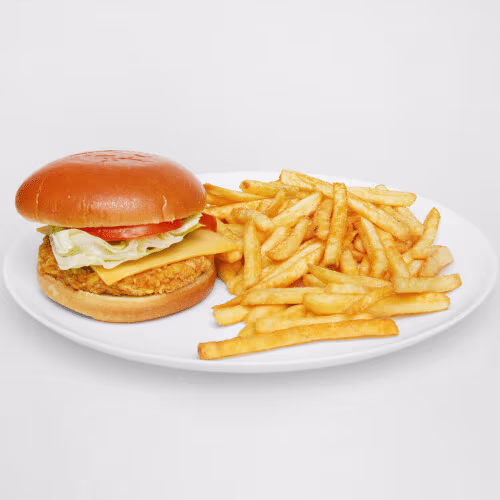 L Crunchy Chicken Burger mit Crispy Fries Pommes