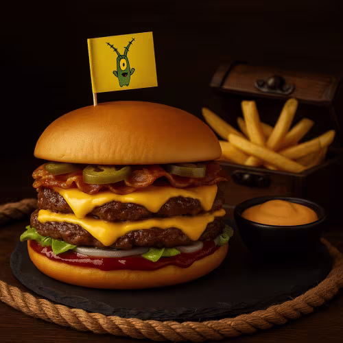 Plankton's Smash Burger mit Crispy Fries Pommes