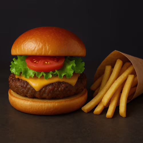 L Cheeseburger mit Crispy Fries Pommes