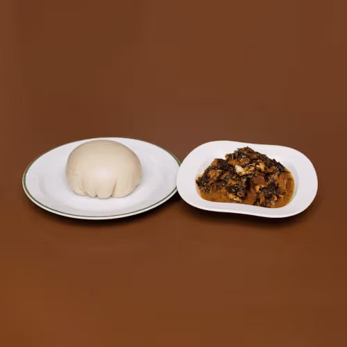 Bitter Leaf Suppe mit pounded Yam