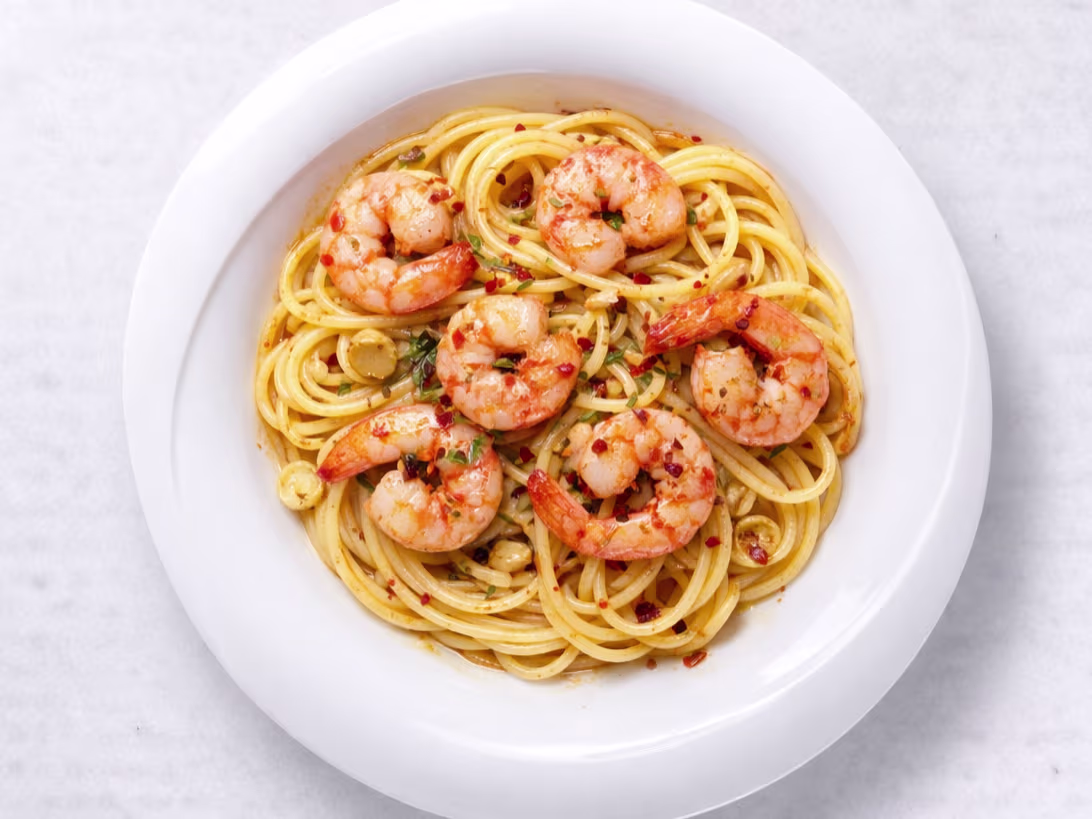 Spaghetti Aglio e Scampi (scharf)