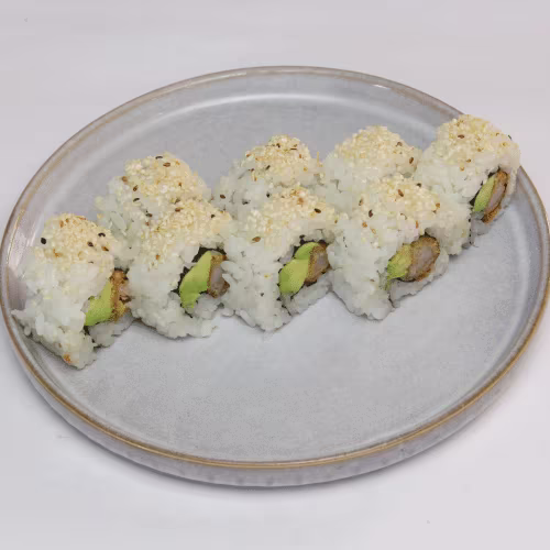 Avocado Ebi Tempura Maki mit Mayo (8 Stück)